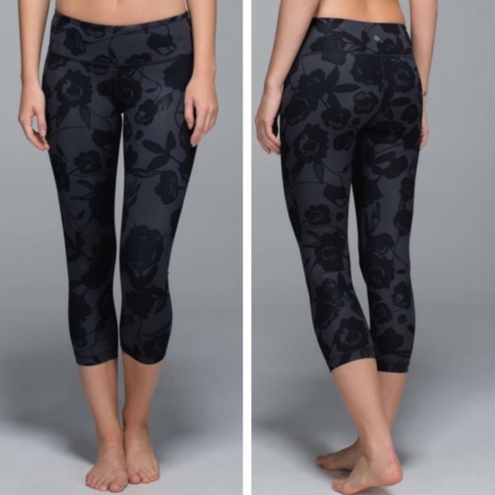 Lululemon Women's Brisk Bloom Wunder Under Capri Leggings Size 6 Yoga Gym 22"